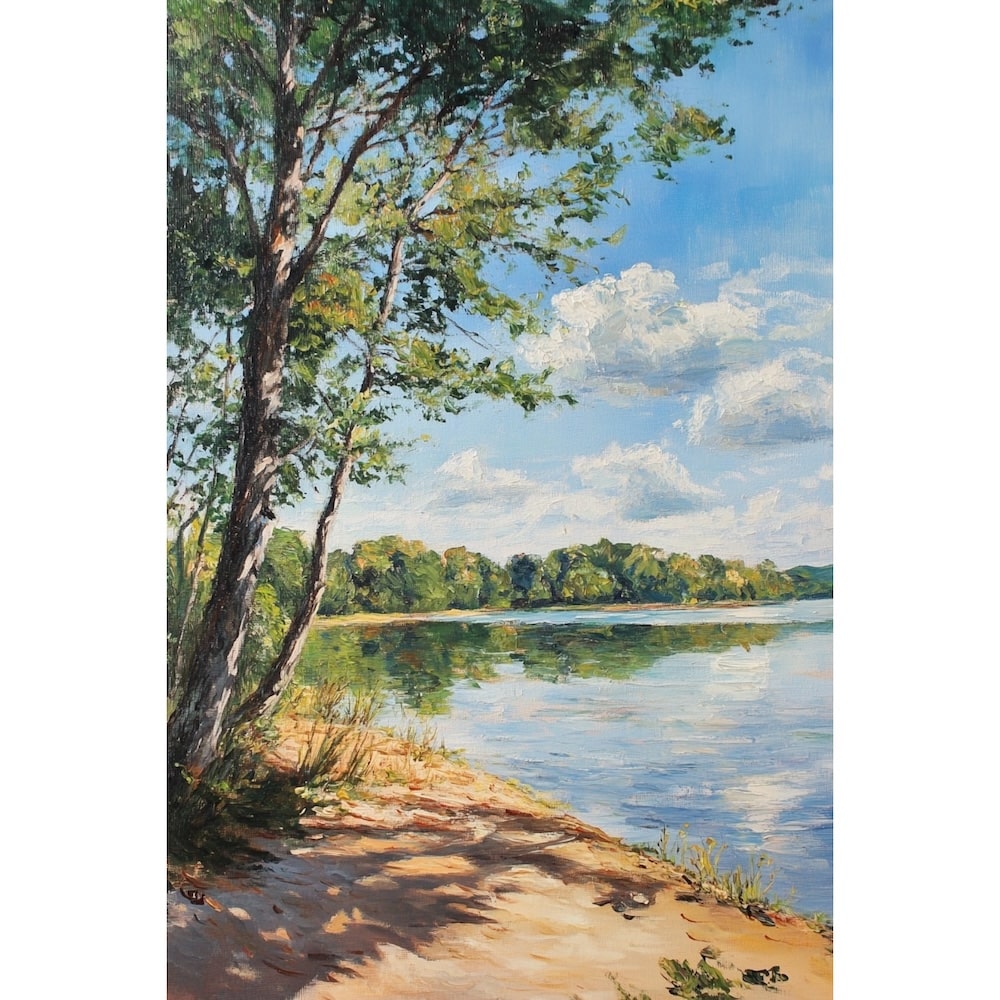 Peinture Rive de Lac en Été, art mural décoration nature