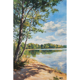 Peinture Rive de Lac en Été, art mural décoration nature