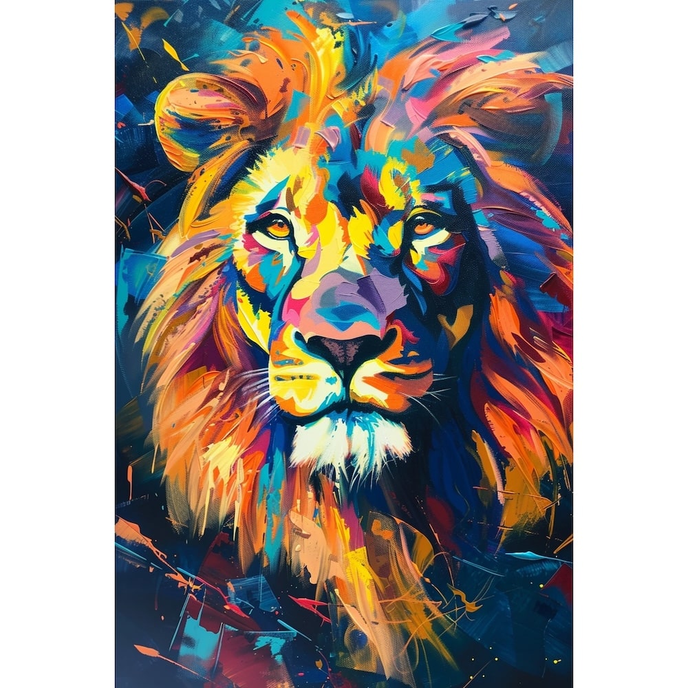 Peinture Lion Coloré, art mural décoration nature