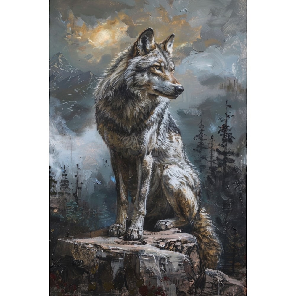 Peinture de Loup, art mural décoration nature