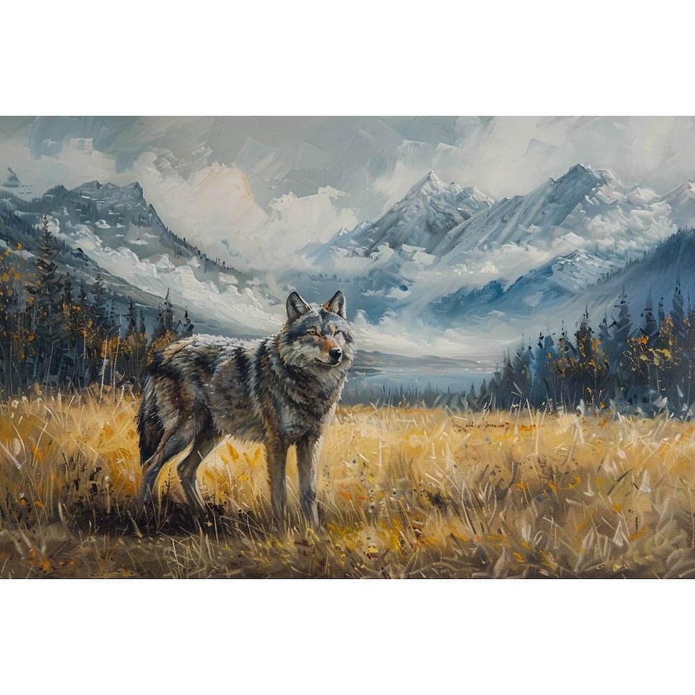 Peinture Loup dans la Prairie, art mural décoration nature