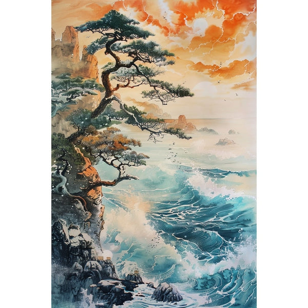 Peinture Japonaise Mer, art mural décoration nature