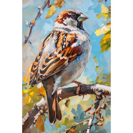 Peinture Moineau, art mural décoration nature, vue 2