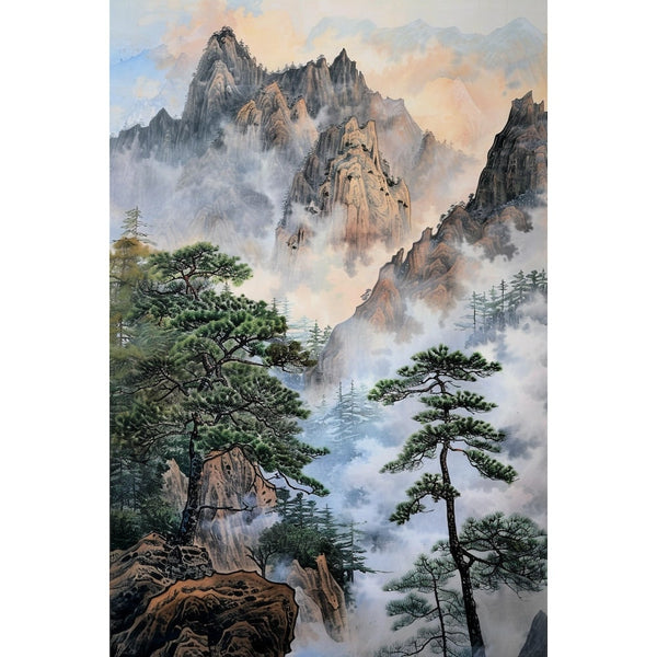 Peinture Chinoise Montagne, art mural décoration nature
