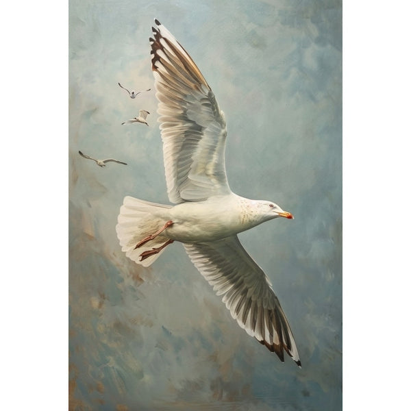 Peinture Mouette aux Ailes Déployées en Vol, art mural décoration nature