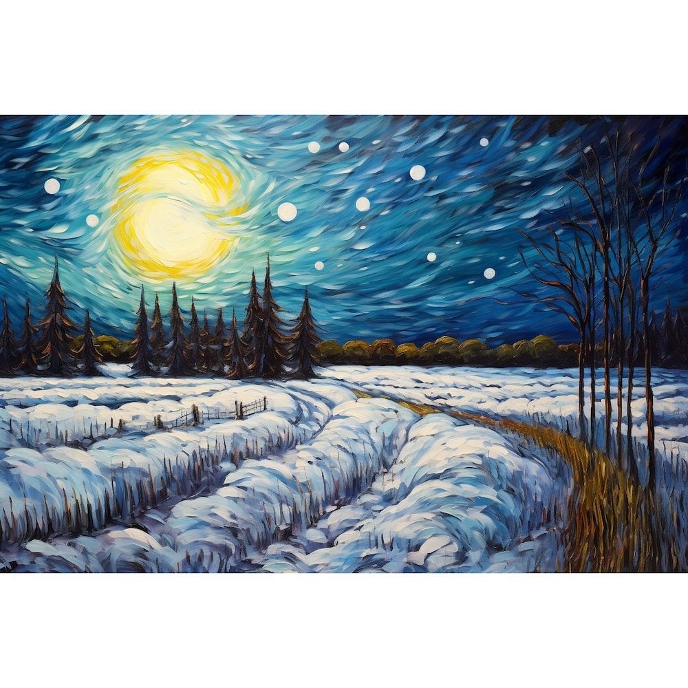 Peinture Neige Nuit, art mural décoration nature
