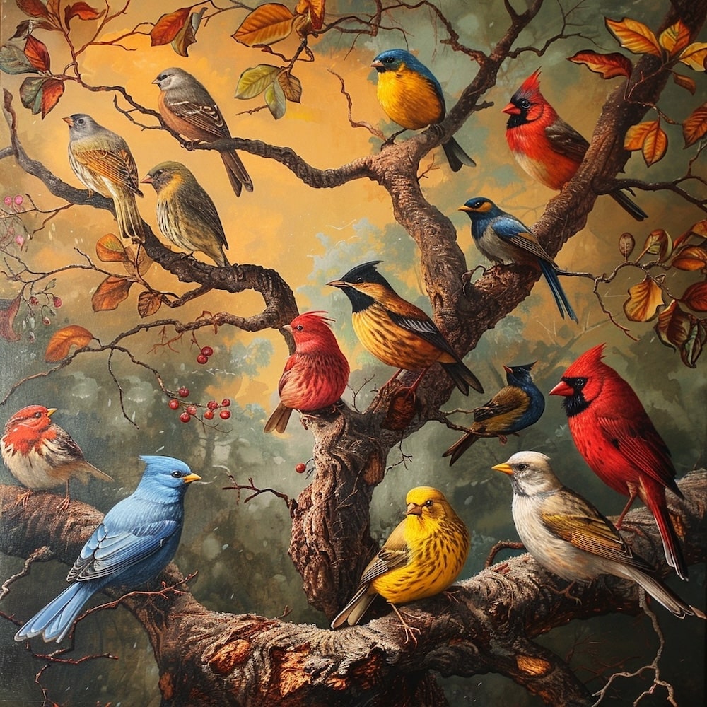 Peinture avec Oiseaux, art mural décoration nature, vue 2