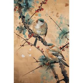 Peinture Oiseaux Japonais, art mural décoration nature, vue 2