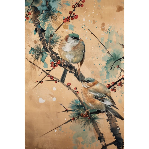 Peinture Oiseaux Japonais, art mural décoration nature, vue 2