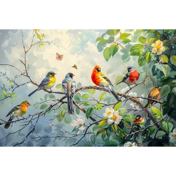 Peinture Oiseaux, art mural décoration nature, vue 2