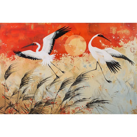 Peinture Japonaise Oiseaux, art mural décoration nature, vue 2