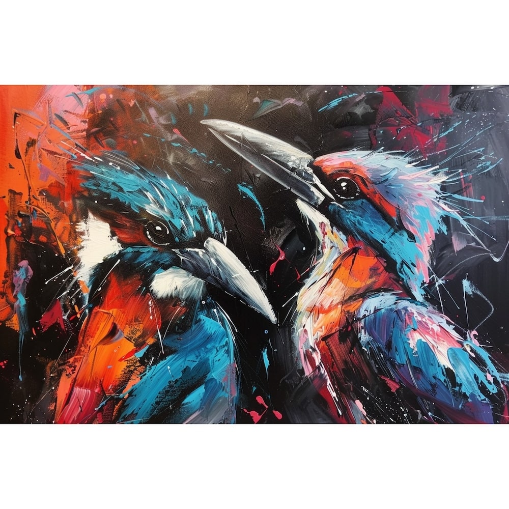 Peinture Oiseaux Stylisés, art mural décoration nature, vue 2