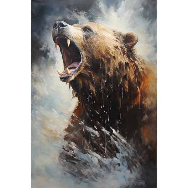 Peinture Ours Grizzly Rugissant, art mural décoration nature