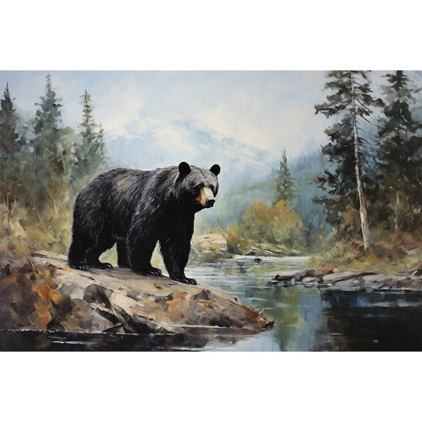 Peinture Ours Noir, art mural décoration nature