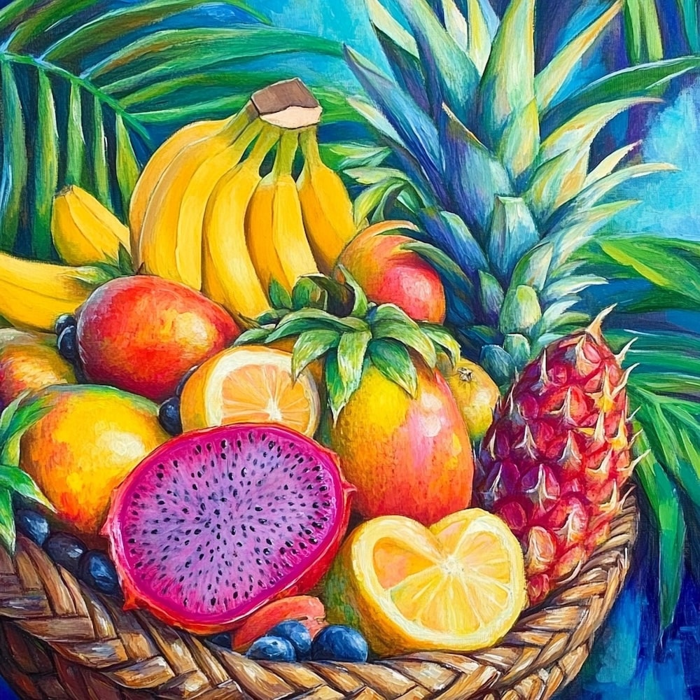 Peinture Panier de fruits, art mural décoration nature