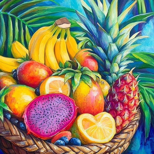 Peinture Panier de fruits, art mural décoration nature