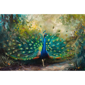 Peinture Paon, art mural décoration nature, vue 2
