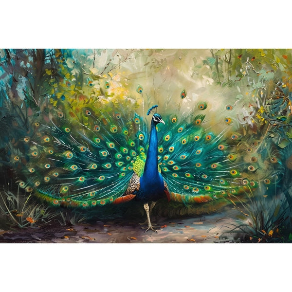 Peinture Paon, art mural décoration nature, vue 2