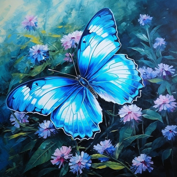 Peinture Papillon Bleu, art mural décoration nature