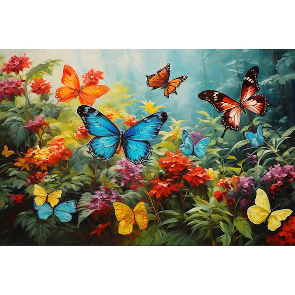 Peinture Papillons et Fleurs, art mural décoration nature