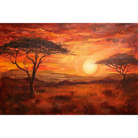Peinture Coucher de Soleil Paysage Africain, art mural décoration nature