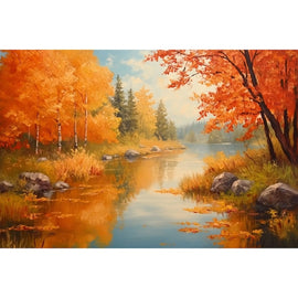 Peinture Rivière Sinueuse d'Automne, art mural décoration nature