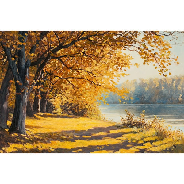 Peinture Acrylique Rive Dorée d'Automne, art mural décoration nature