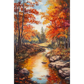 Peinture Ruisseau en Forêt Dorée, art mural décoration nature