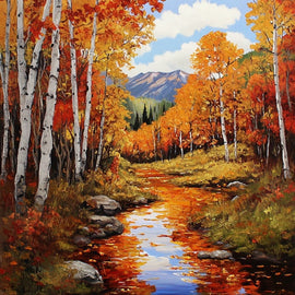 Peinture Paysage d'Automne, art mural décoration nature