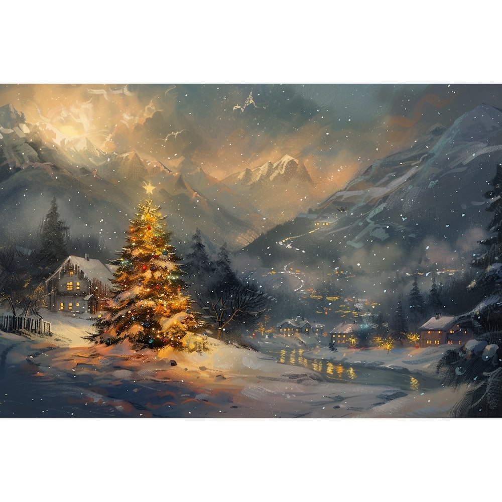 Peinture Paysage Noël, art mural décoration nature