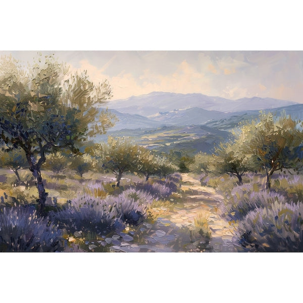 Peinture Paysage de Provence Oliviers et Lavande, art mural décoration nature