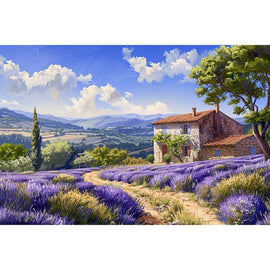 Peinture Huile Paysage de Provence aux Lavandes, art mural décoration nature