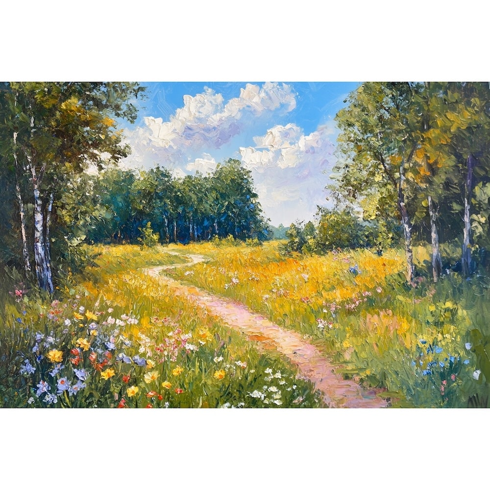 Peinture Prairie Fleurie en Été, art mural décoration nature