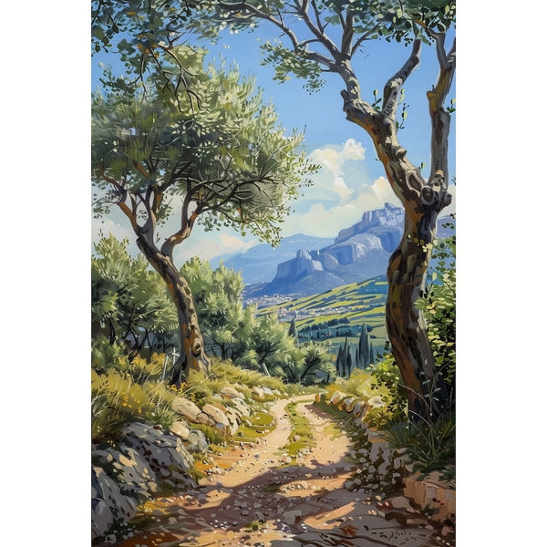 Peinture de Paysage du Sud, Sentier aux Oliviers, art mural décoration nature