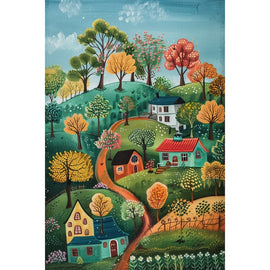 Peinture Paysage Naïf, art mural décoration nature