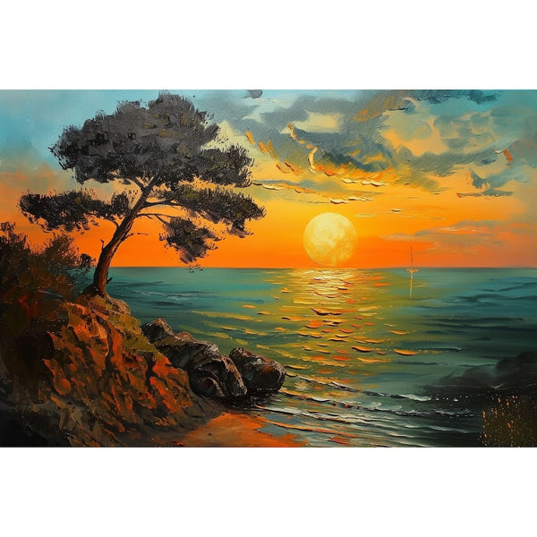 Peinture Paysage Coucher de Soleil, art mural décoration nature
