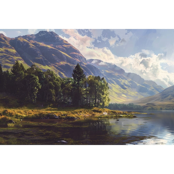 Peinture à l'Huile Paysage de Montagne et Lac, art mural décoration nature