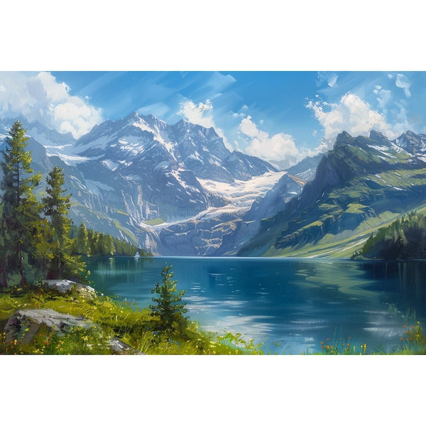 Peinture Paysage Montagne et Lac, art mural décoration nature
