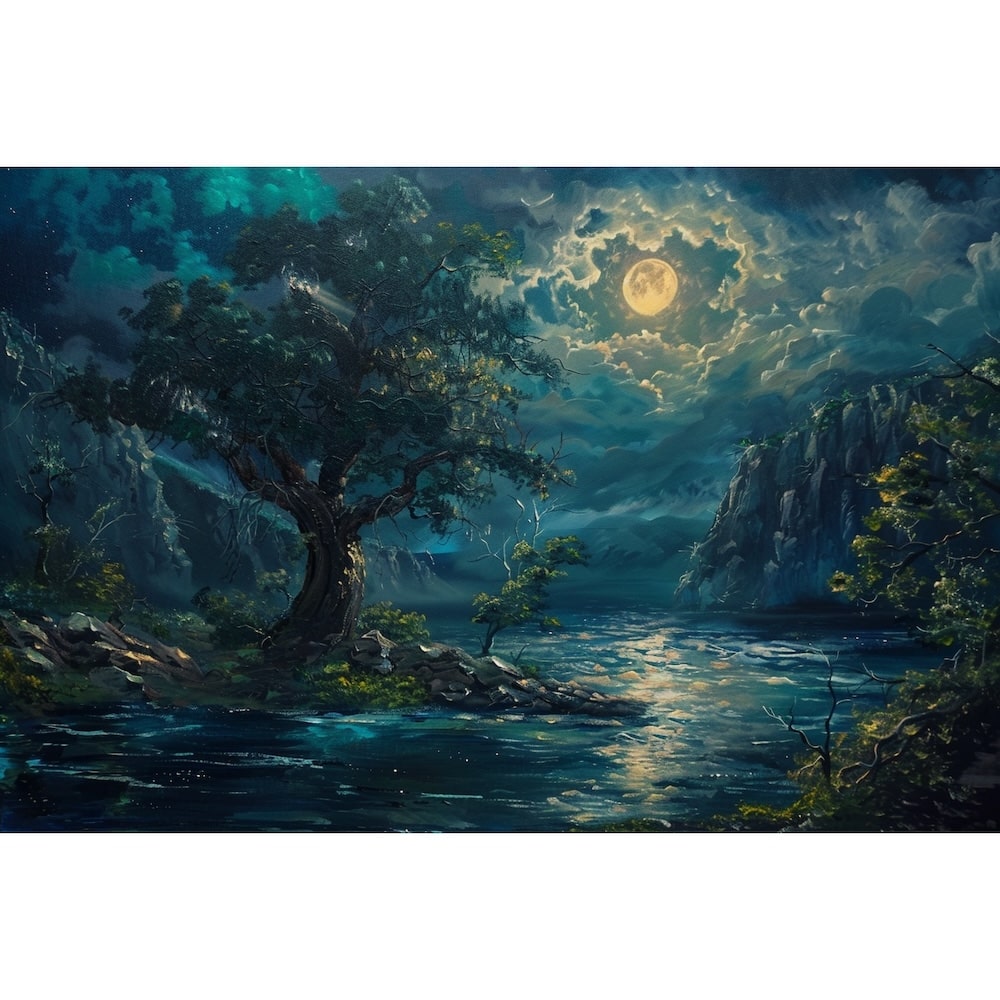 Peinture Paysage Nuit, art mural décoration nature