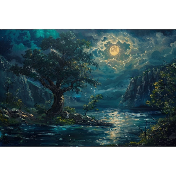 Peinture Paysage Nuit, art mural décoration nature