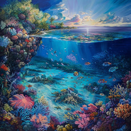 Peinture Paysage Sous-Marin, art mural décoration nature