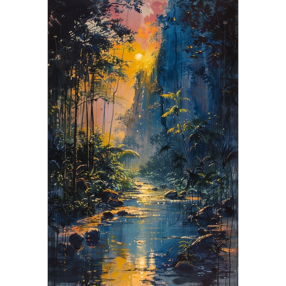 Peinture Paysage Tropical, art mural décoration nature