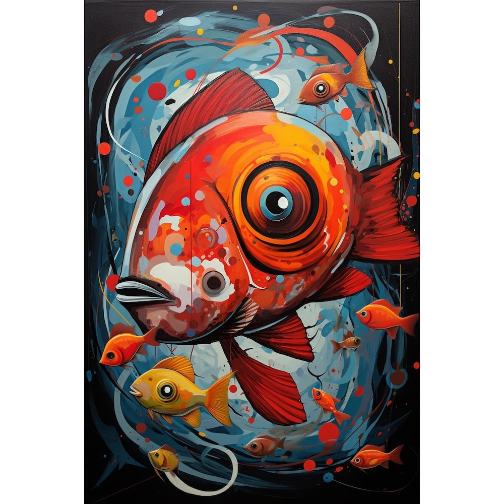 Peinture Poisson Rouge Contemporain, art mural décoration nature