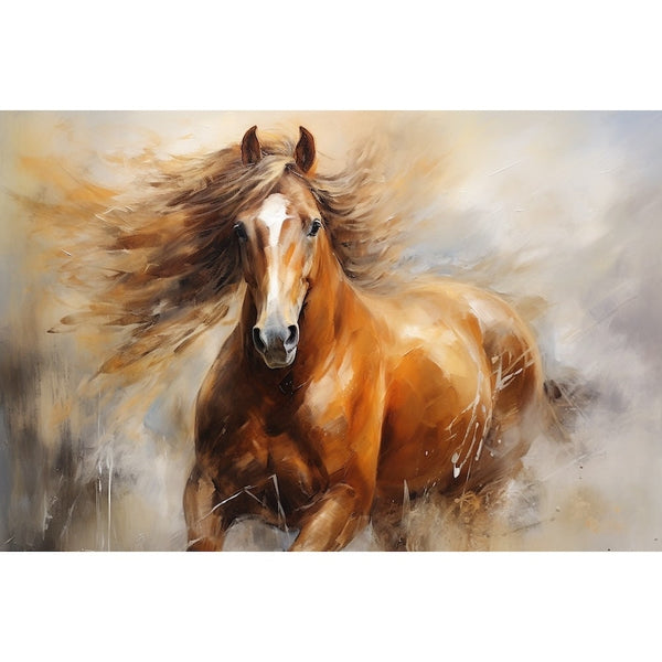 Peinture Cheval Alezan au Galop, art mural décoration nature