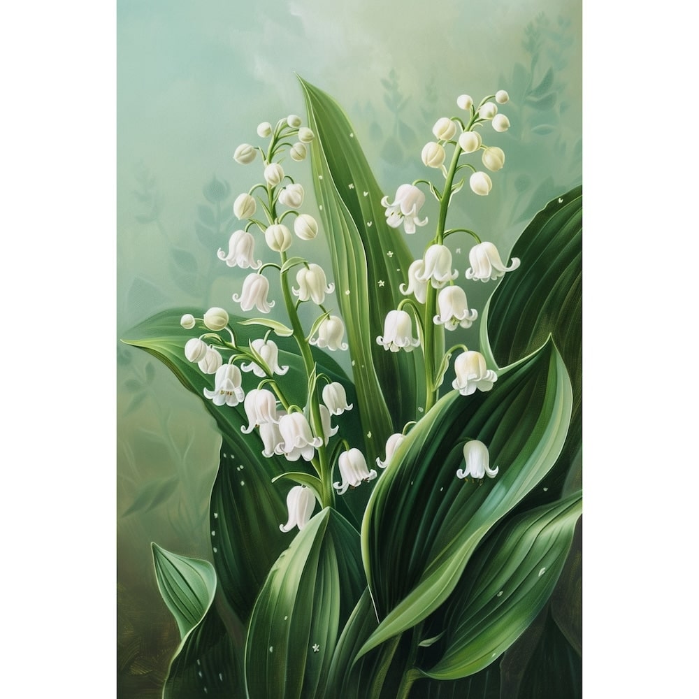 Peinture Huile Fleurs de Muguet Blanc, art mural décoration nature