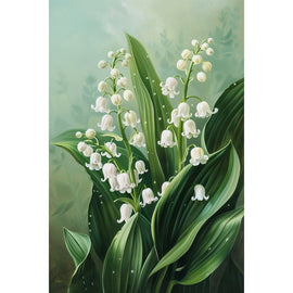 Peinture Huile Fleurs de Muguet Blanc, art mural décoration nature