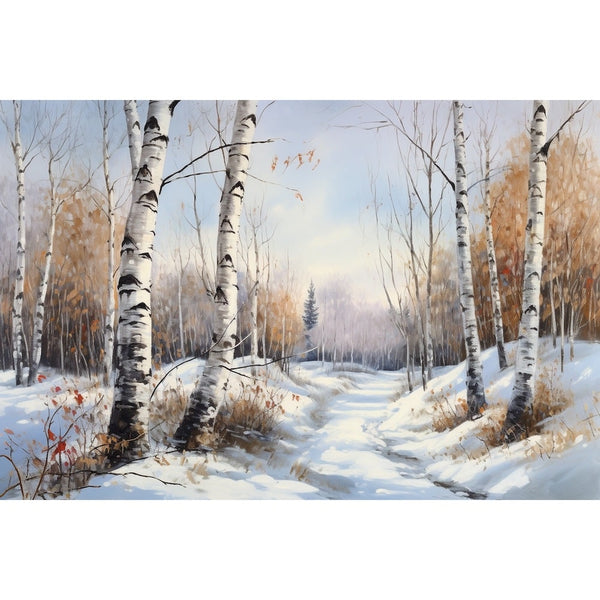Peinture Bouleaux en Hiver, art mural décoration nature