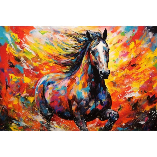 Peinture Cheval Coloré, art mural décoration nature