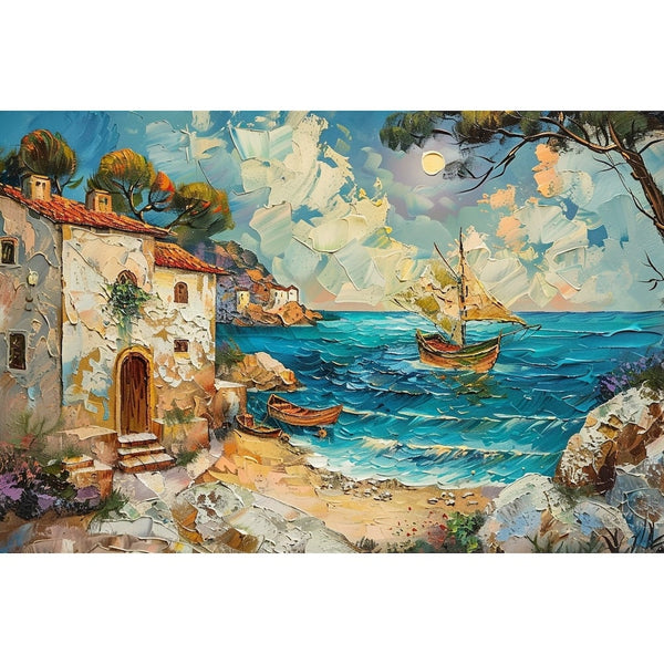 Peinture Bord de Mer Au Couteau, art mural décoration nature