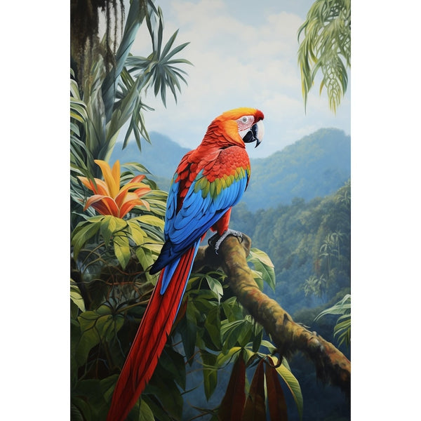 Peinture Ara Écarlate en Jungle, art mural décoration nature